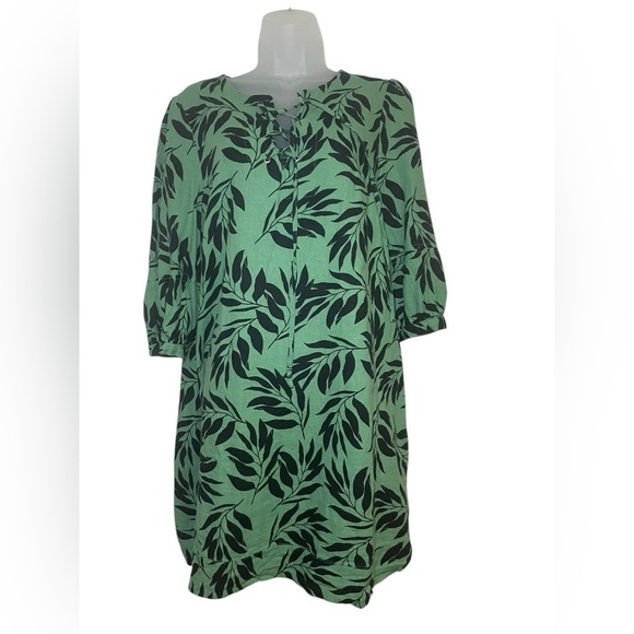 Who What Wear Green Leaf Print Linen Blend Mini Dress Size Medium - Picture 6 of 8